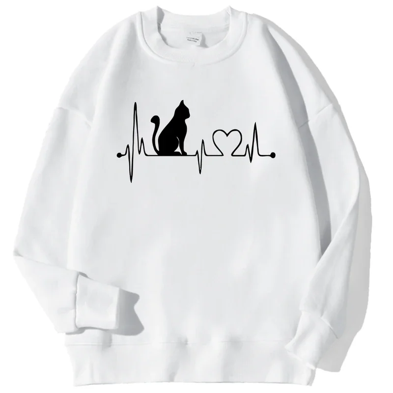 

Cat Electrocardiogram Hoodies Mensimple S-XXL Hoodie Fleece Fleece Sweatshirt Hip Hop Casual Warm Top