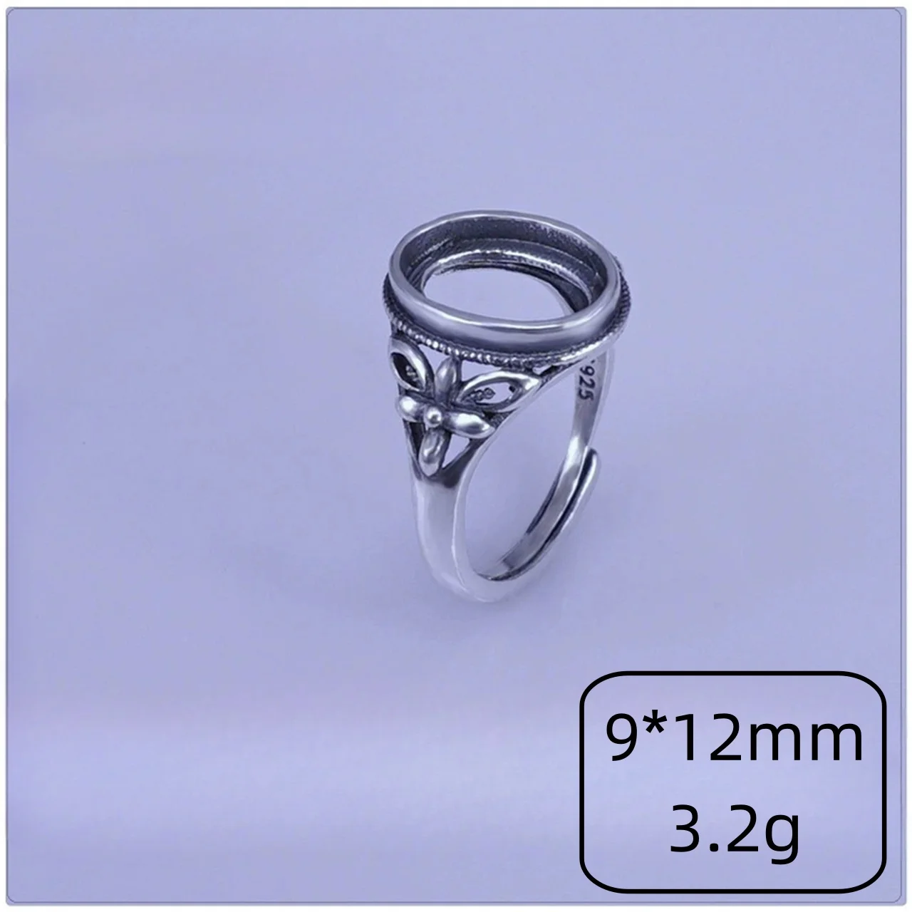 

S925 Sterling Silver Oval 9*12mm Retro Ring Setting Apply To Various gemstones UNISEX Gifts Charm Jewelry Accessories Wholesale