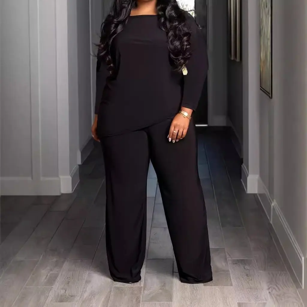 TB6321 plus size set casual in due pezzi confortevole tinta unita moda asimmetrica stile europeo americano vendita calda