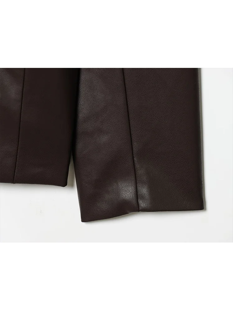 Hh moda feminina único breasted bolso decoração de couro artificial jaqueta curta feminina mangas compridas o pescoço casual casaco de rua