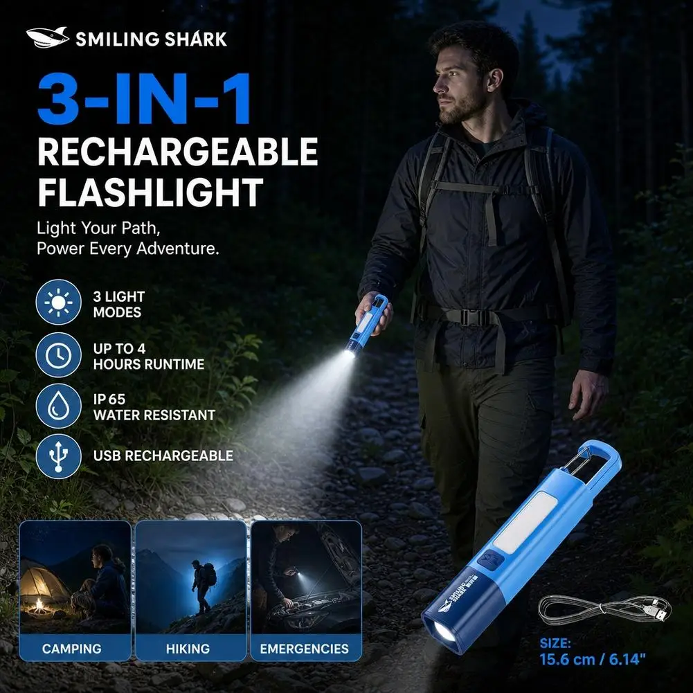 Mini LED Flashlight Rechargeable Portable Outdoor Hanging Hook Camping Light Waterproof Pocket Torch For Kids Hiking Backpacking