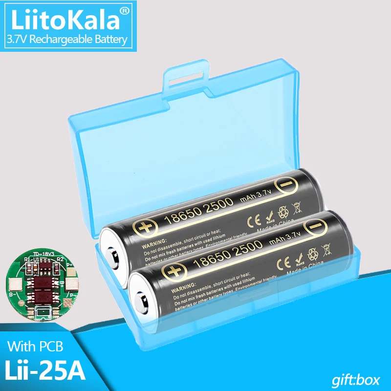 1-20PCS Liitokala Lii-25A Protected 3.7V 18650 2500mAh Rechargeable Li-lon battery with 2MOS PCB For Flashlight batteries