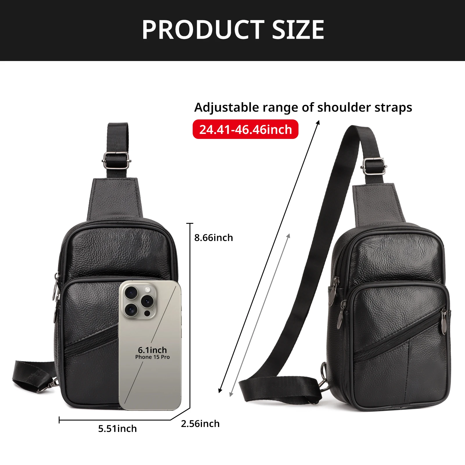 Genuine Leather Crossbody Sling Bag for Men and Women Small Fanny Pack Purses Chest Bag Travel Backpack Daypack image 5