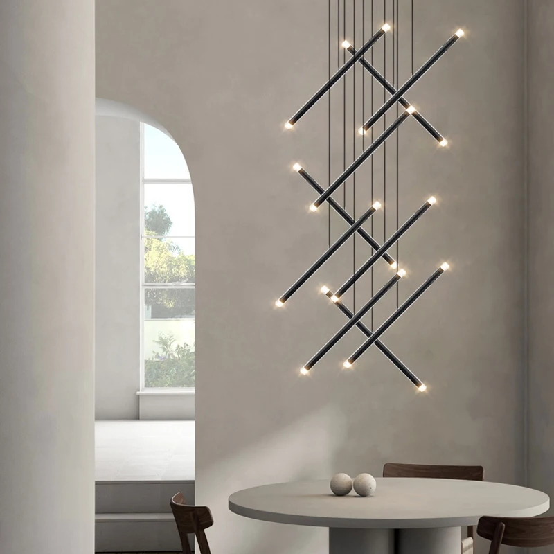 Lampadario moderno lampadario per scale a LED lampadario per soggiorno di design lampadario a colonna lunga ponte interno le sale lampada a sospensione per soffitta