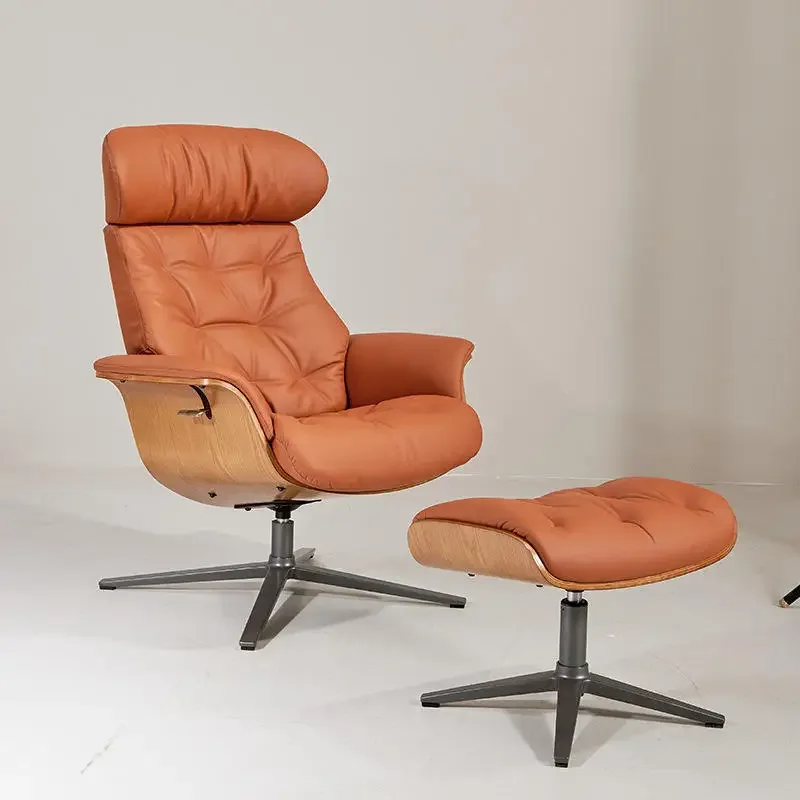 Solid Wood Leather Recliner Chair Modern Lounge Sofa for Hotel Contemporary Rocking Room Executive Furniture Swivel Leisure