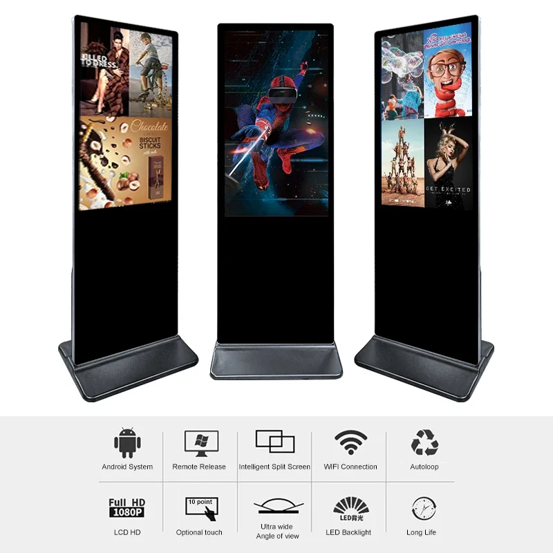 32 43 49 55 65 Inch Indoor LCD Display Touch Screen Kiosk 1920x1080 2k Android Display Floor Standing Digital Signage