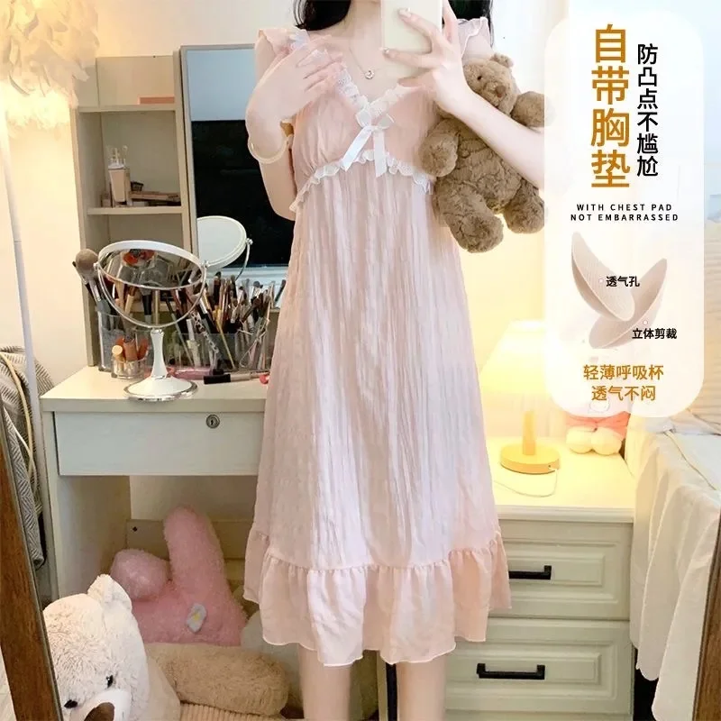 

Милые женские однотонные тонкие ночные платья для отдыха, женские пижамы с подушкой на груди, летняя женская модная ночная рубашка на подтяжках