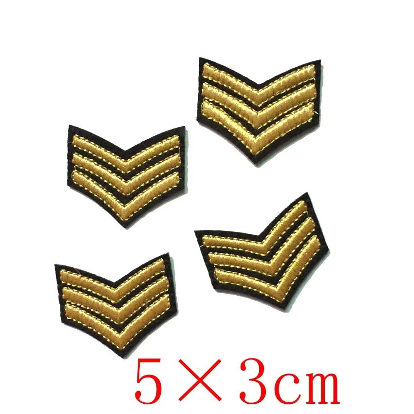 Gold Sergeant Stripes Military Praches Sewing Embroidered Applique for Jacket Clothes Stickers Badge DIY Apparel Accessories