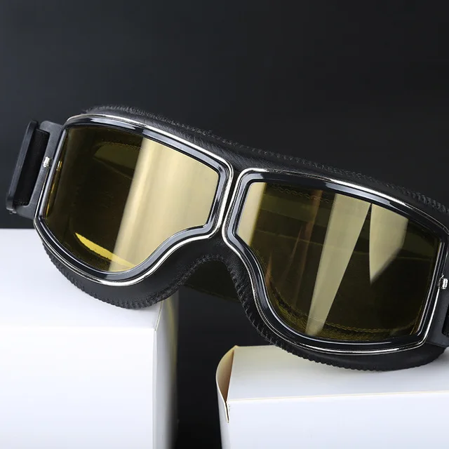 Fahrrad Motorrad Brille Winddicht Motorrad Helm Brille Sonnenbrille Retro Universal Leder Retro Motorrad Zubehör