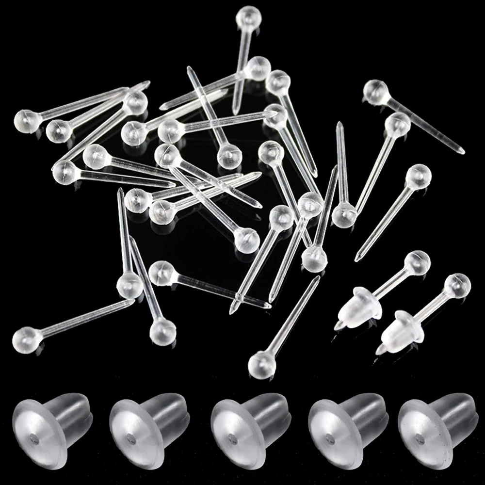 400pcs Clear Plastic Ball Stud Earrings Saver Piercing Retainers Medical Grade for Women Men Sensitive Ears Sports Surgery Work