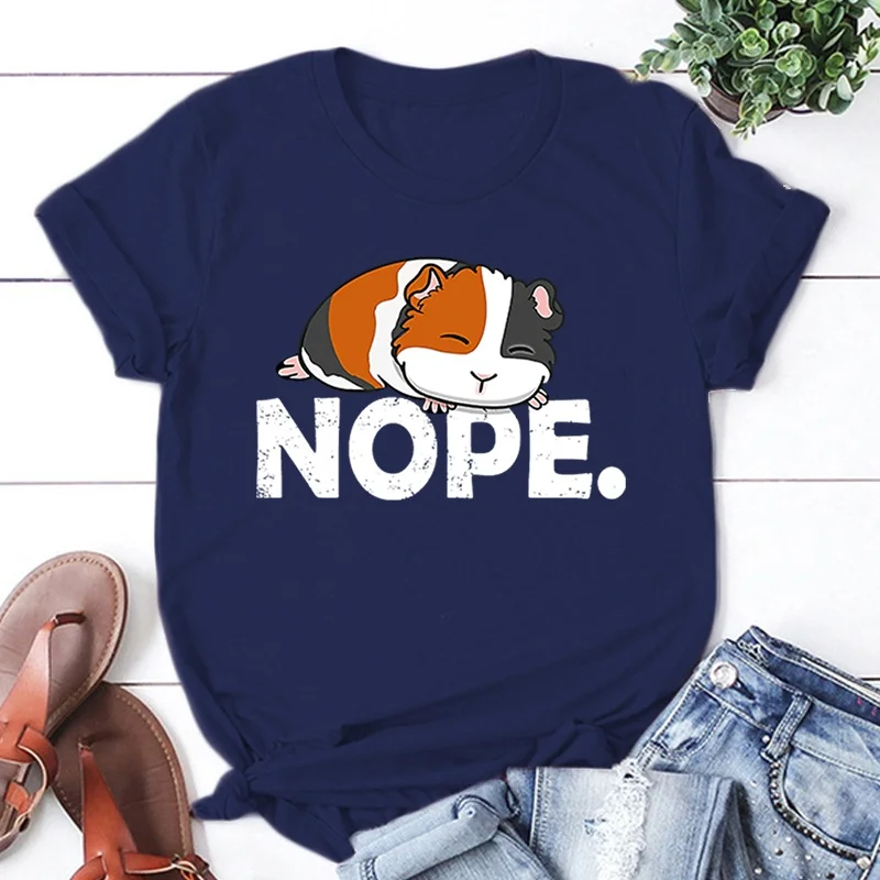 Guinea Pig Nope Printing T-Shirt Women Men Summer Tees Round Neck T-Shirt