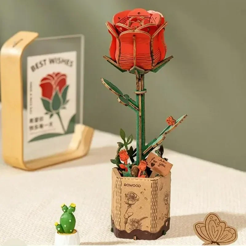 Simulated Building Block Bouquet DIY Flower Arrangement Small Toy Office Home Decor Valentine\'s Day Gifts Wood Immortal Flower