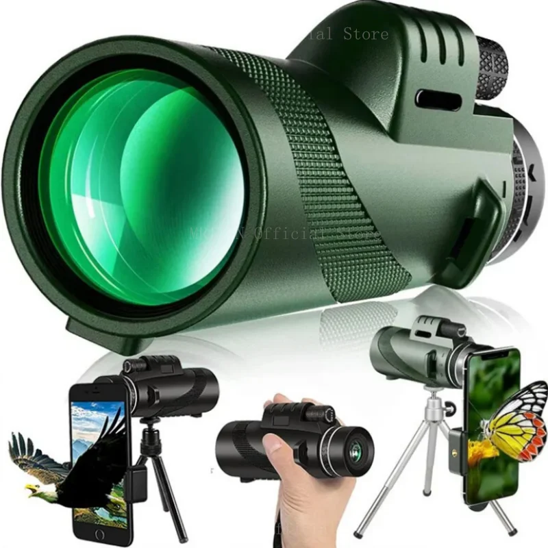 Powerful 80X100 HD Monocular Telescope Portable with Tripod Mobile Phone Clip Hunting ,bird Watching, Camping and Hiking