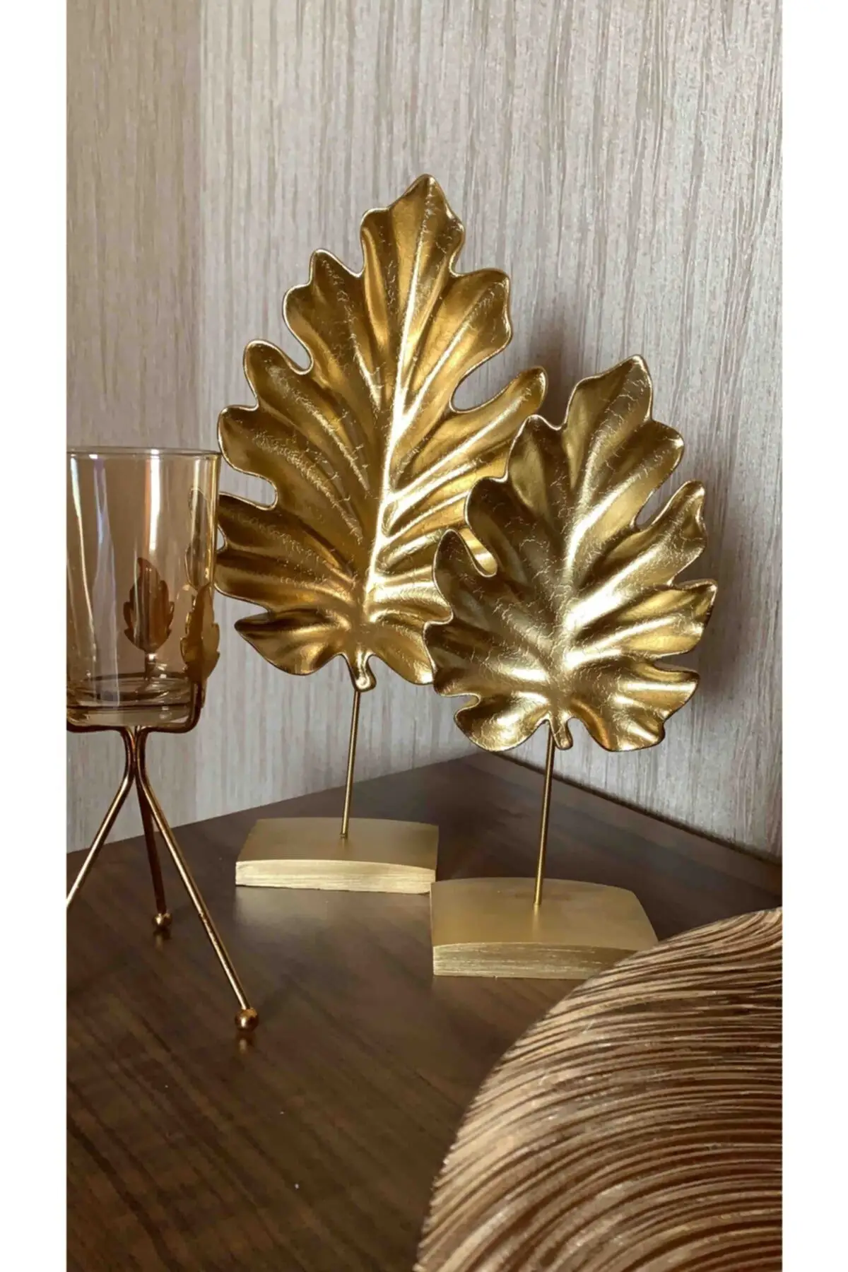 Set of 2 Sycamore Leaf Gold figurine office home decoration desktop decor handmade crafts sculpture Modern art room decor kawaii room decor home  kawaii accessories desk cute room decor mushroom