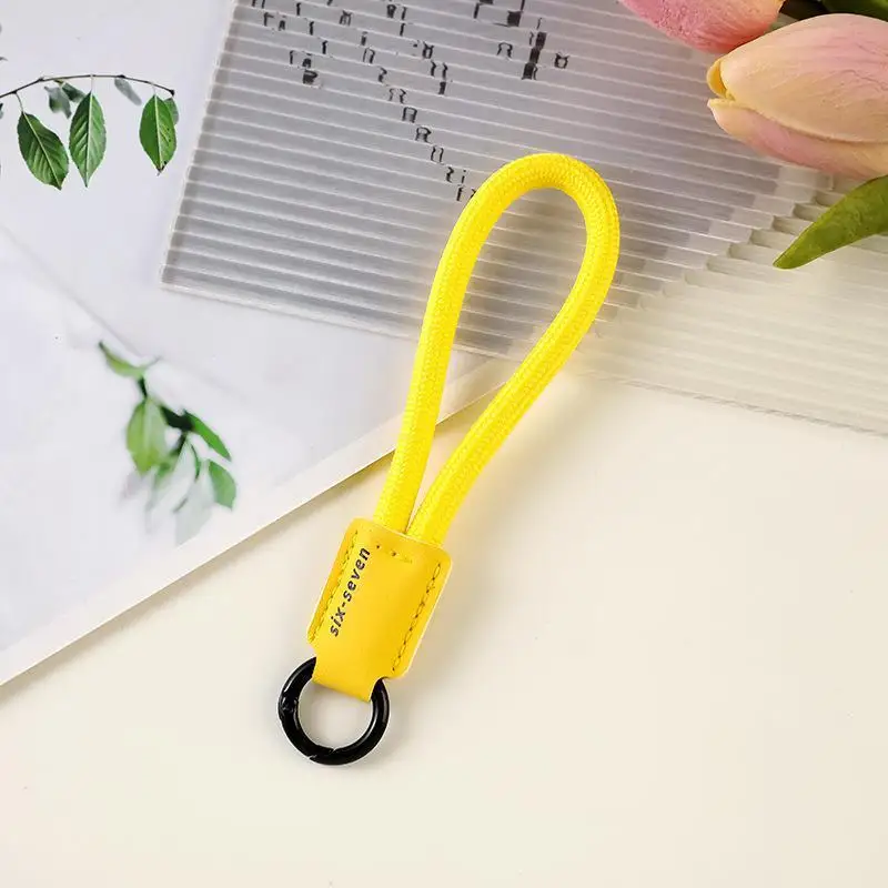 Buntes Nylon-Handgelenk-Schlüsselband mit Mini-PU-Leder-Schlüsselanhänger, tragbarer Handgelenkriemen für Schlüssel, Taschen und Anhänger-Dekoration – Detail 3