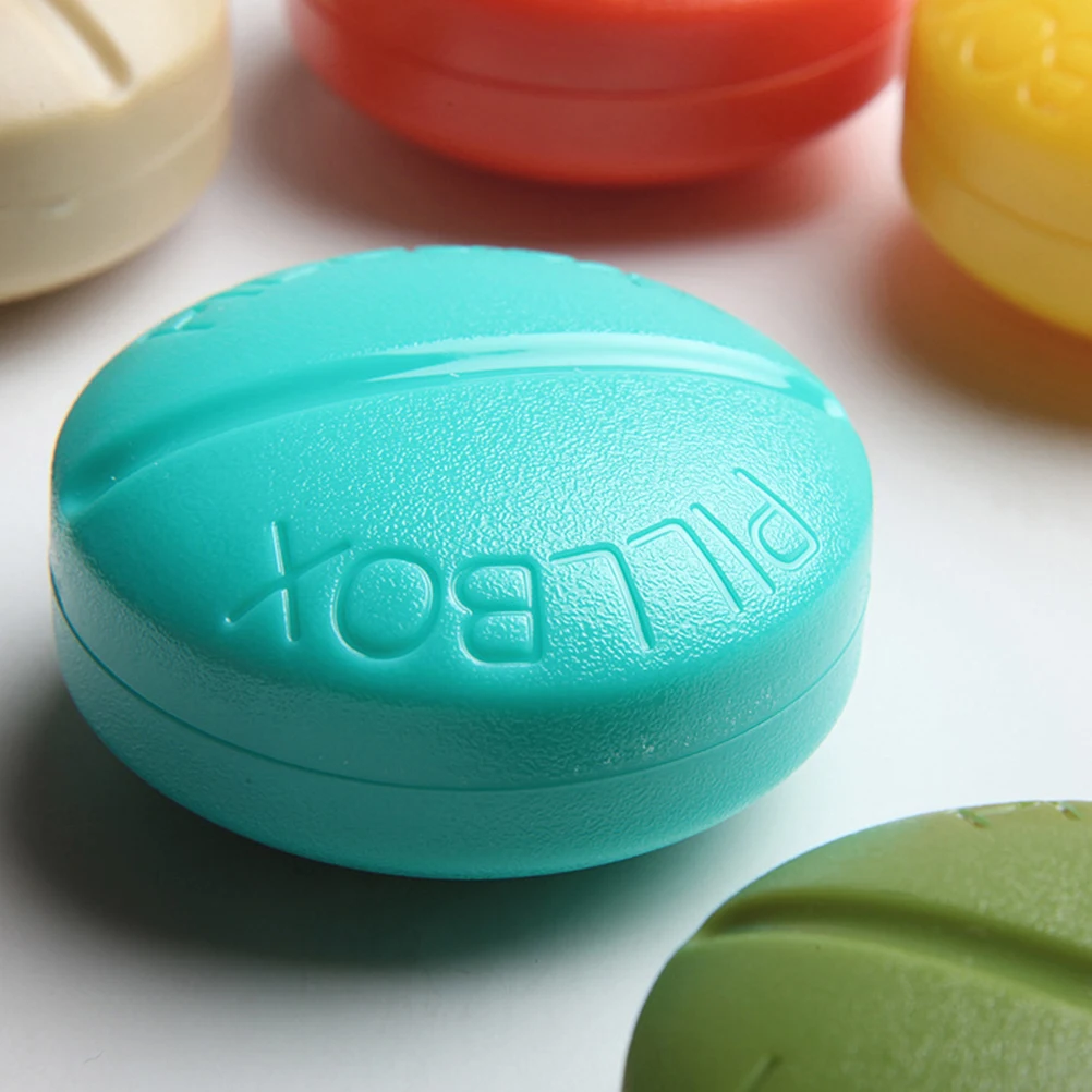 

Portable Round Metal Pill Box 4 Compartments Removable ABS MCPP Safe Healthy Durable Compact Fits Handbag Personal Info Sticker