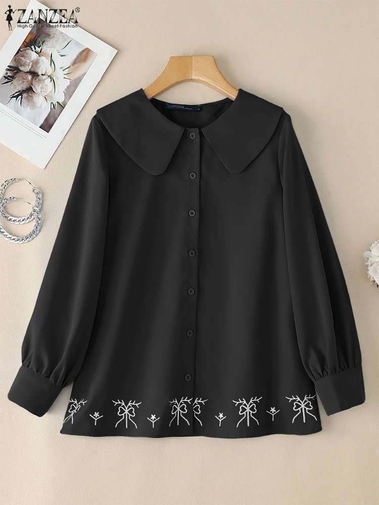 2025 ZANZEA Moda Donna Risvolto Camicetta a maniche lunghe Top Camicia musulmana Turchia Abaya Caftano Casual Floreale Blusas Abbigliamento islamico