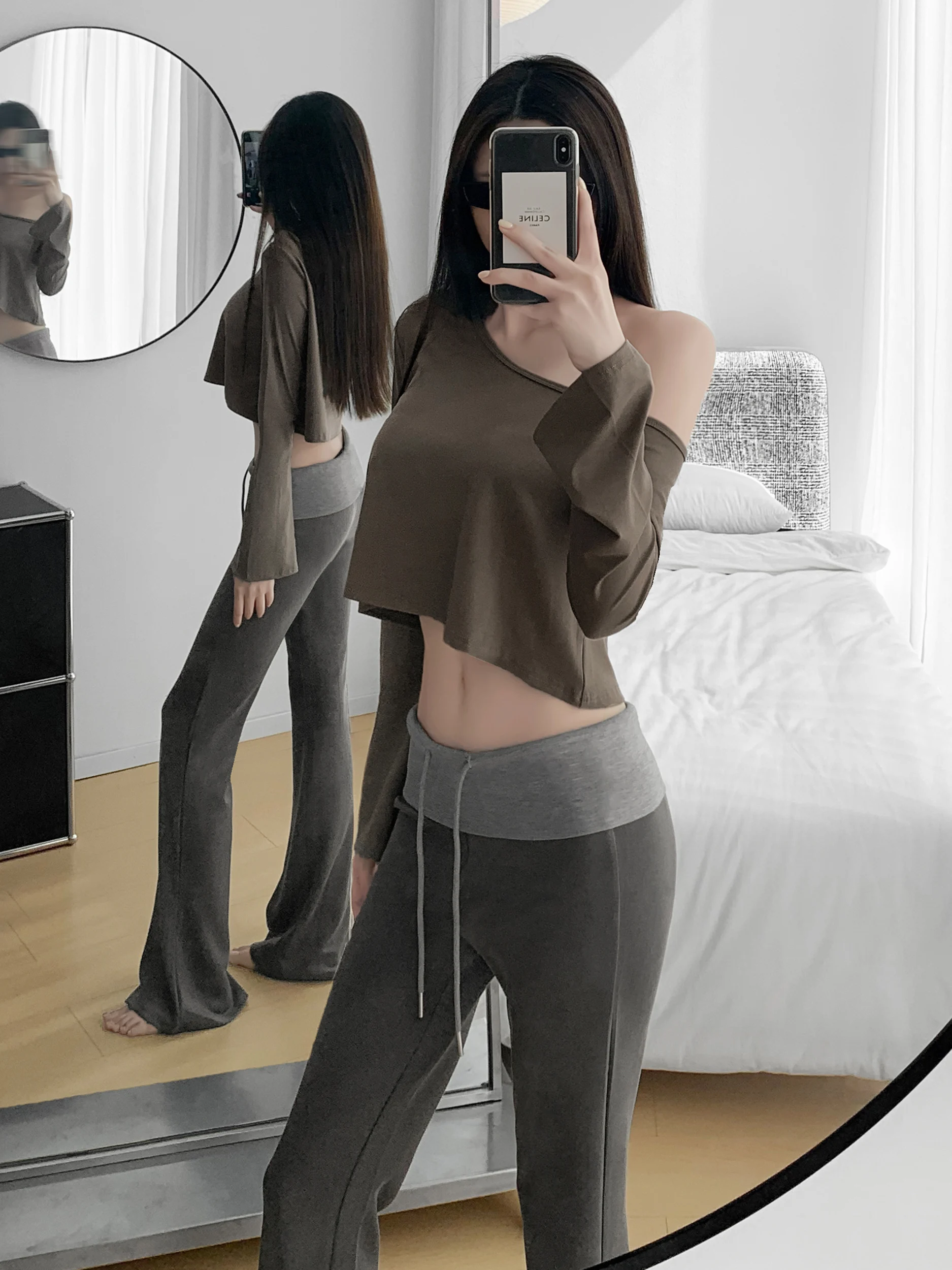 Zhang Zi  Long Legs Killer Color Block Waist Show Figure Skin Friendly Mildly Spicy Women's Long Pants Spring Autumn High W...