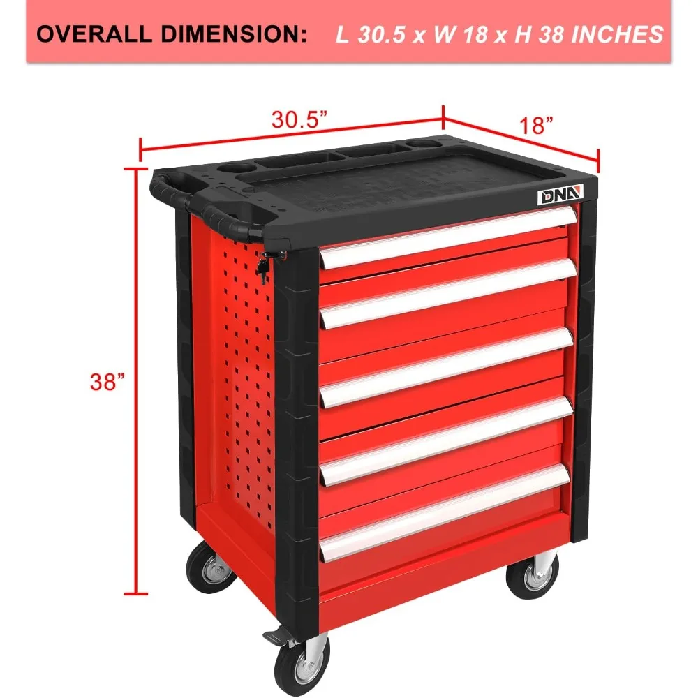 30.5 "L x 18" W x 38 "H 5 서랍 잠금 슬라이드 도구 가슴 롤링 도구 카트 캐비닛 (도구-00001) 키 포함