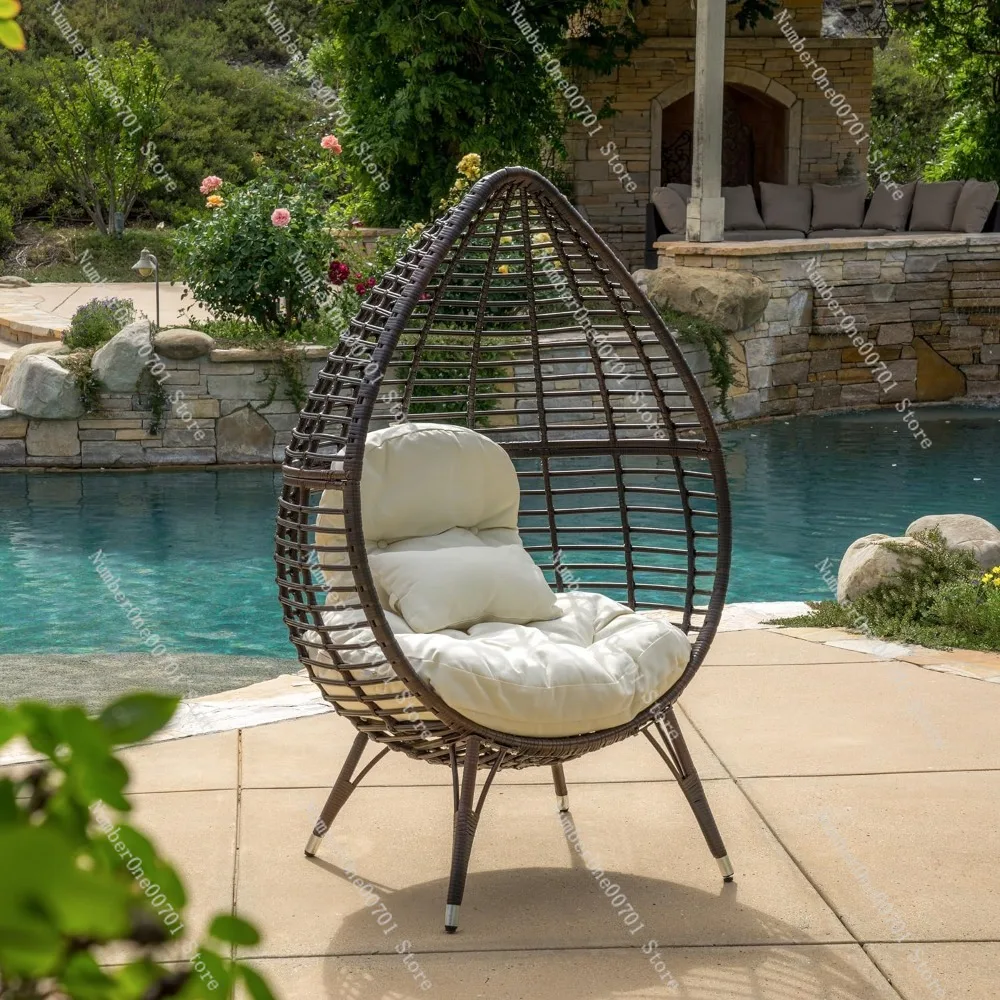 Beach Chair, Metal Frame Wicker with Soft Cushion Beach Chair