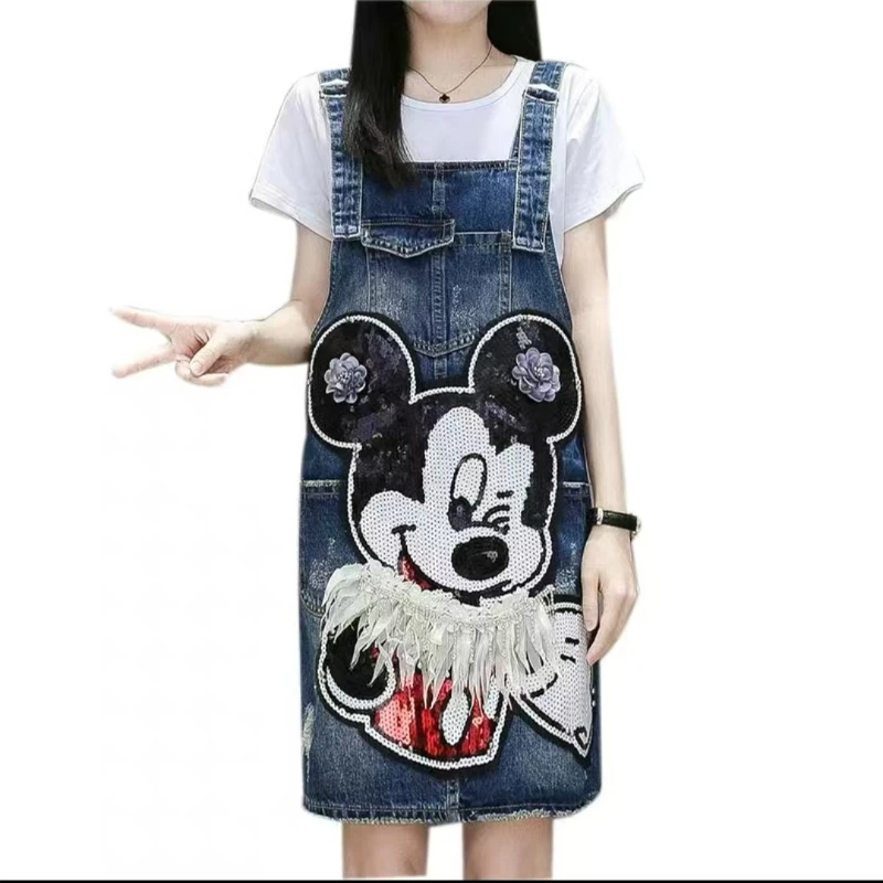 Neue Kawaii Disney-Serie Mickey Mädchen Sommer bequem und süß, lässige Mode vielseitiger Cartoon kreativer Denim-Trägerrock