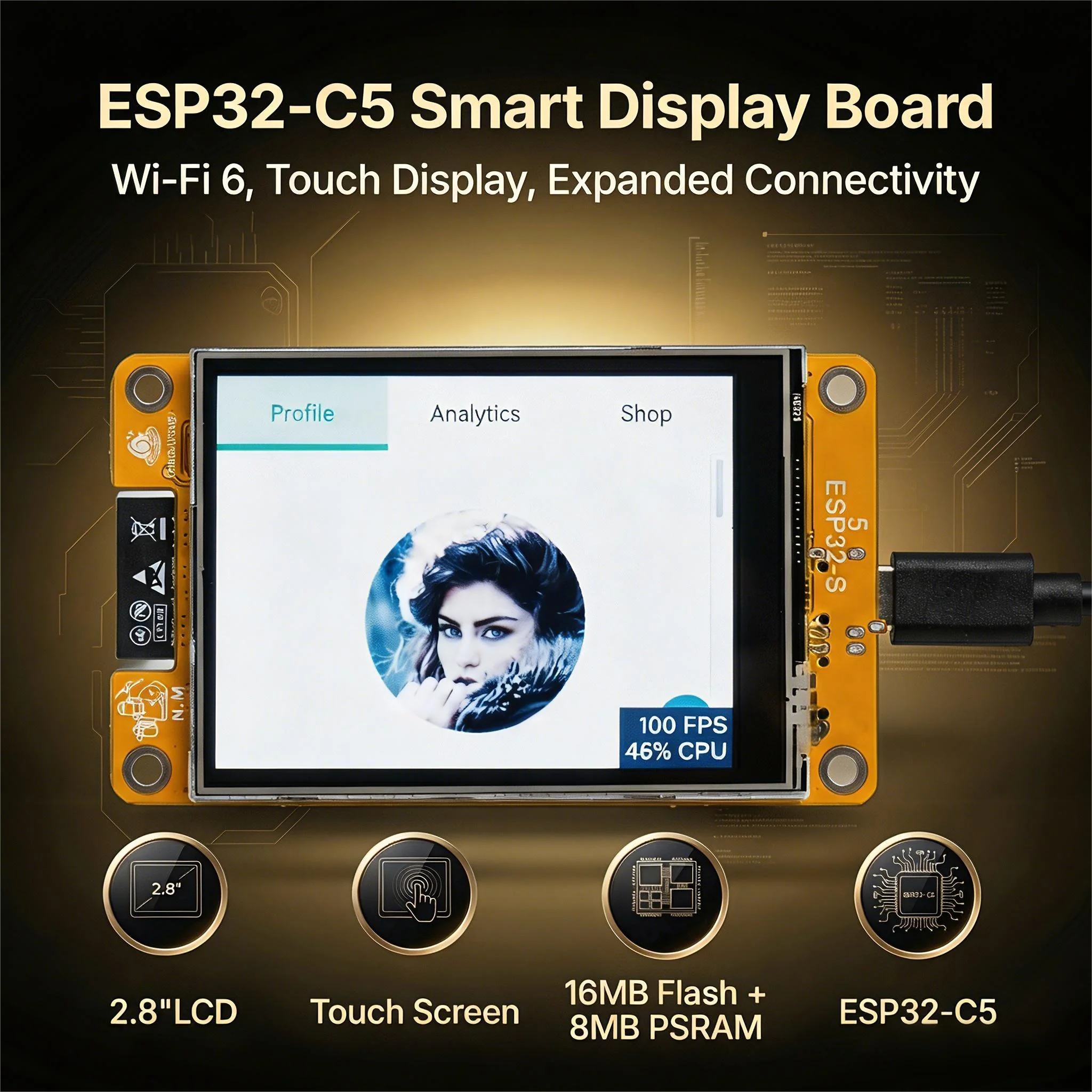 ESP32-C5 with 2.8″ TFT LCD Touchscreen 5GHz Wi-Fi 6 BLE 5.3 ZigBee3.0 Thread 1.3 support NM-RF-HAT 16MB FIash 8MB PSRAM OpenClaw