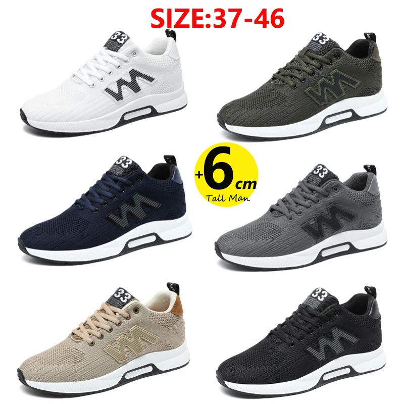 Chunky Sneakers Men  Elevator Lift Height Increase  Insole 6cm  Sports Plus Size 37-46