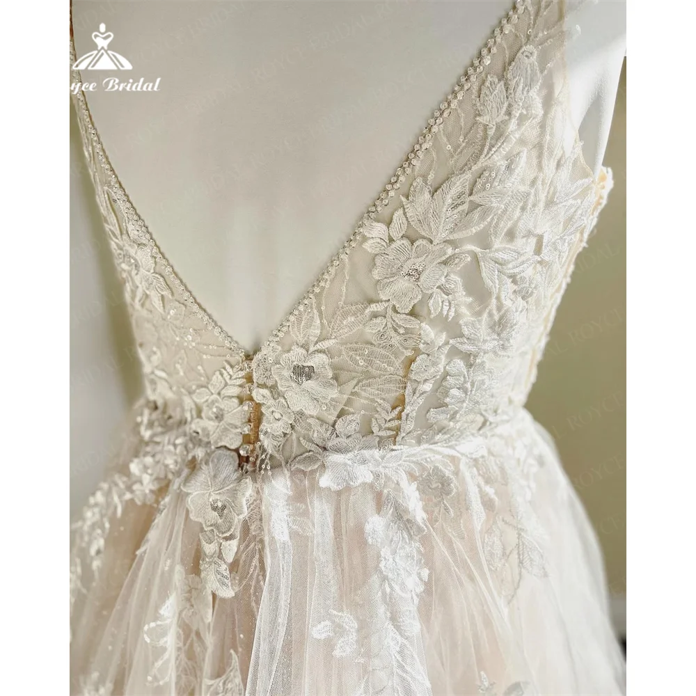 Personalizado uma linha vestido de casamento com decote em v com apliques de renda sem mangas aberto volta moda clássico vestidos de noiva novia