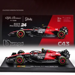 Bburago 2023 1:43 F1 Alfa 24# Guanyu Romeo F1 C43 77# Valtteri Bottas Alloy Model Car Die Cast Car Model  Adult Collection Gift