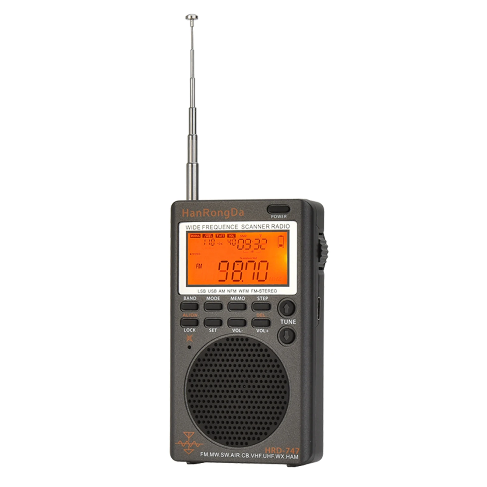 HRD-747 FM Radio Digital Portable Stereo Speaker MP3 Audio Player High Fidelity Sound Quality Radios VHF/UHF Channel Reception