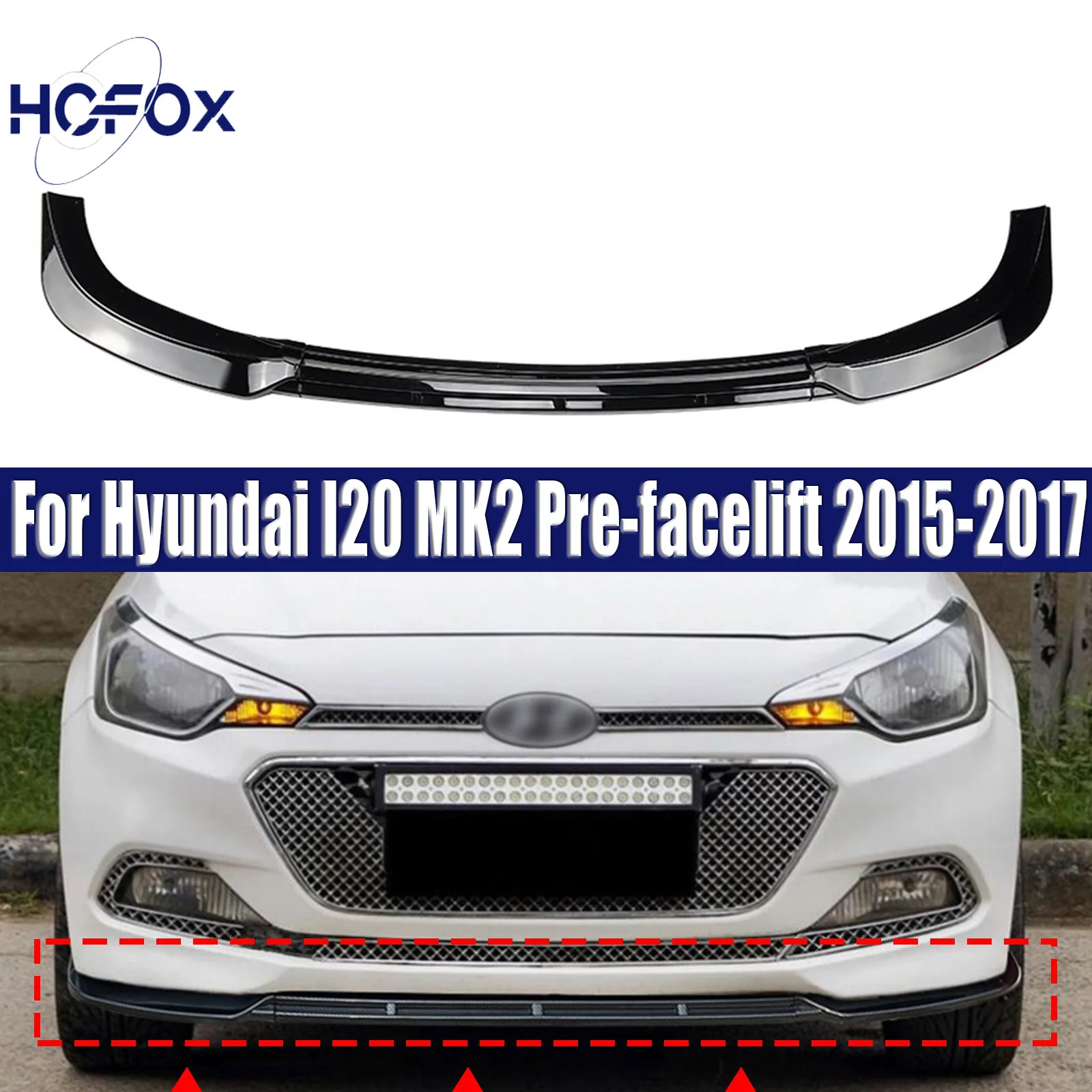 

Car Front Bumper Splitter Lip Side Spoiler Gloss Black Carbon Look Body Kit For Hyundai I20 MK2 Pre-facelift 2015-2017