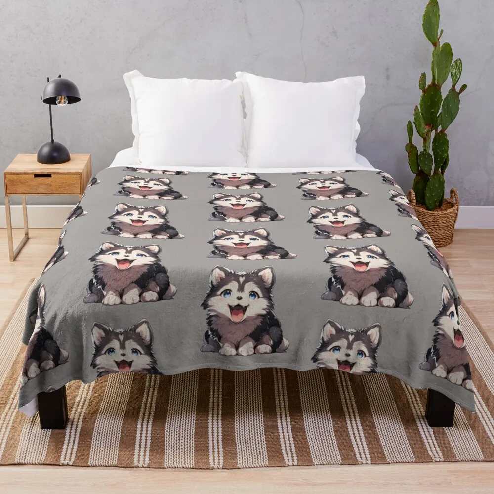 

Cute Kawaii Happy Husky Dog Small Puppy Throw Blanket Sleeping Bag Summer Thermal Blankets