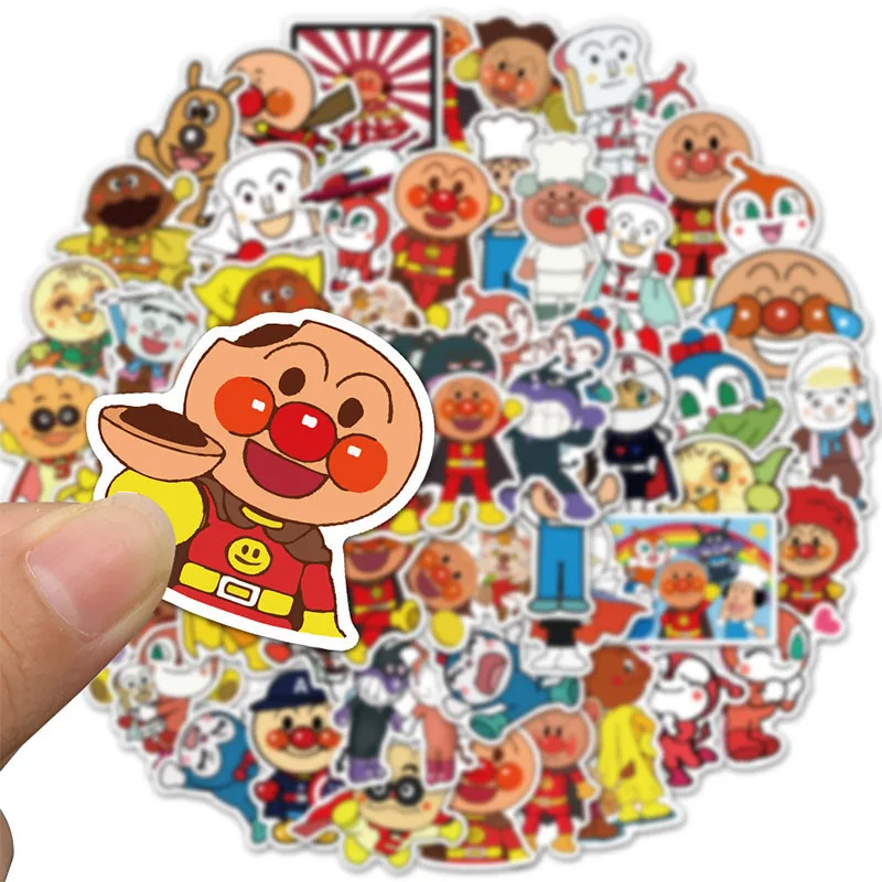 Bandai 50PCS Anpanman DIY Cartoon Stickers Phone Trunk Refrigerator Waterproof Anime Stickers Anime Figure Image Toys Sticker