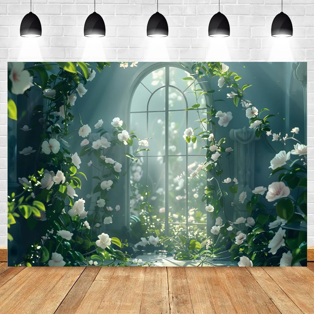 Floral Window Photography Background Indoor Flower Adult Birthday Party Wedding Maternity Portrait Decor Backdrop Photo Studio
