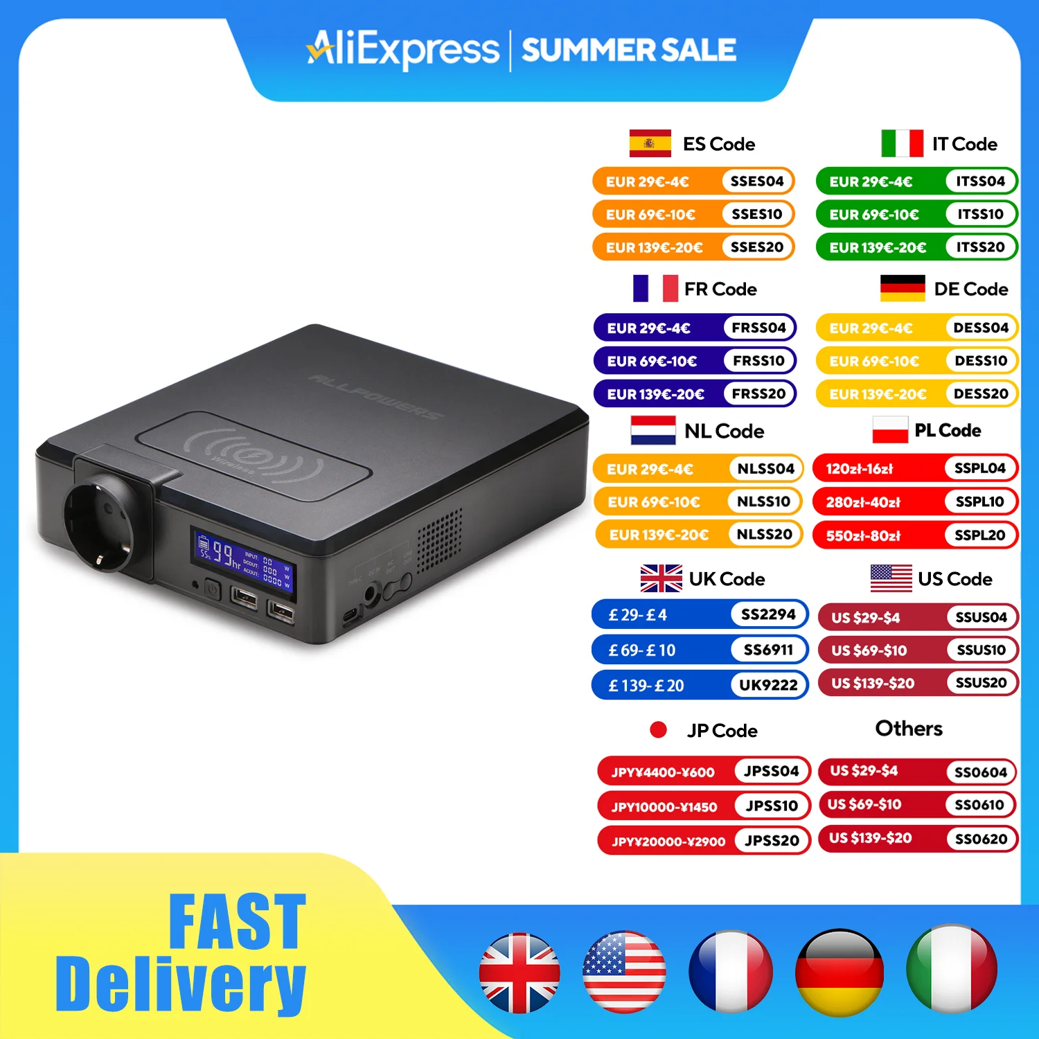 

ALLPOWERS 200W Solar Powerbank 154Wh 41600mAh External Battery Charger Powerstation Portable Generator Emergency Backup Power