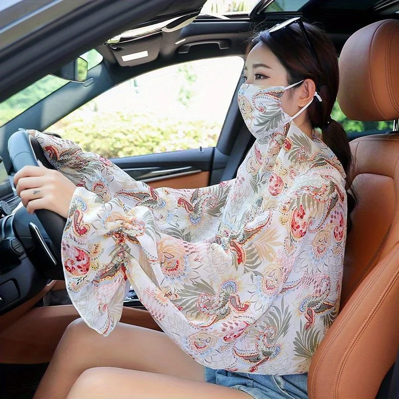 Ropa de protección solar para mujeres que usan chales Artefacto de protección solar Máscara de protección solar fina Protección del cuello integrada