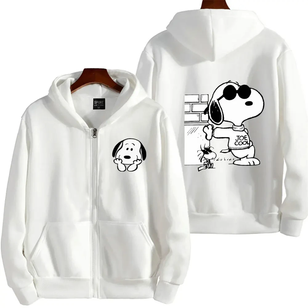 Snoopy Women Zipper Hoodie Cartoon Anime Spring Autumn Men Oversized Sweatshirt 2024 New Fashion Gray Couple Jackets Coats