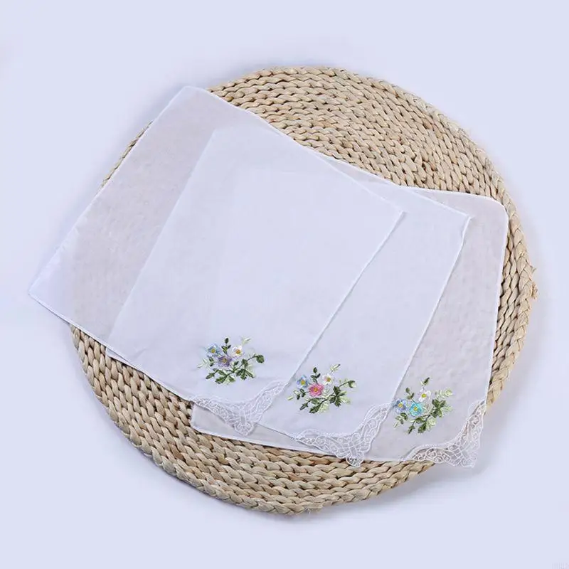 F92D 5 Cái/bộ 11X11 Inch Nữ Cotton Vuông Khăn Tay Thêu Hoa Cho Bướm Ren Góc Phong Cách Mục Vụ