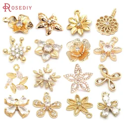18K Gold Color Brass and Zircon Various Flower Charms Pendants High Quality Diy Jewelry Making Necklace Earrings Accessories