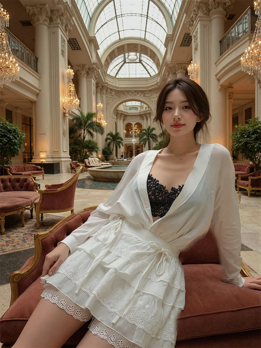 Faldas dulces de retazos de encaje para mujer, faldas de malla de retales en capas, elegantes, con volantes, fluidas, para banquete, verano, a la moda, delicadamente peludas