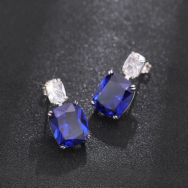 Huitan-pendientes colgantes de Plata de Ley 925 con corte de cojín azul para mujer, dijes, joyería de lujo para boda, accesorios para Swanking