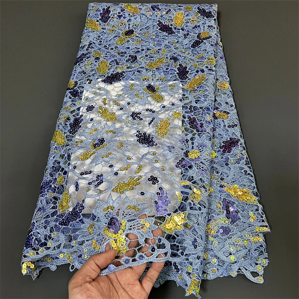 Latest Dubai Dry Cotton Lace Fabric5 Yards 2024 High Quality Nigerian Voile Stone Lace Fabric For Women Evening Prom Dresses Sew