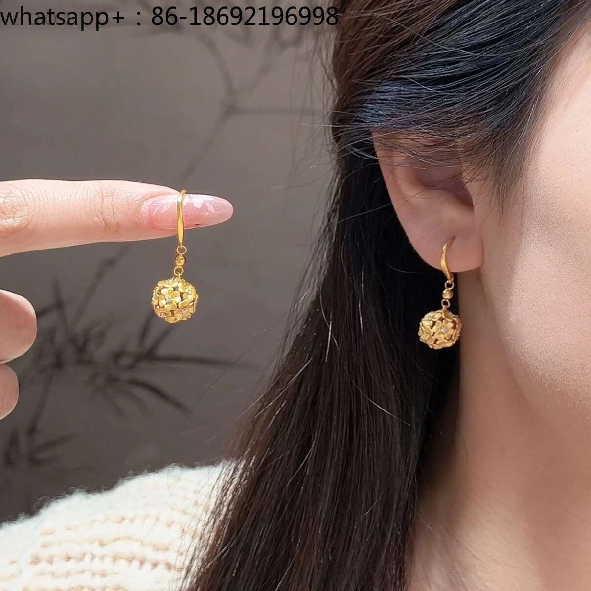 Flower. Full Silver 999.9 Sterling Silver Earrings Women's Niche Design Zircon Earrings