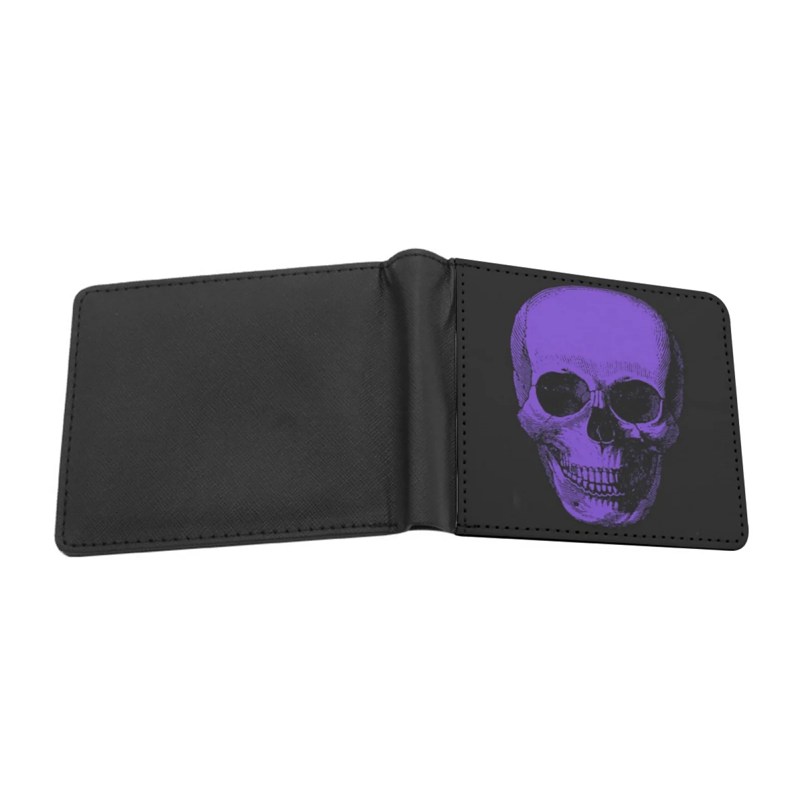 Purple Skull Men Women Pu Leather Wallet Credit Card Holder Wallet Short Purse Purple Skull Goth Creepy Personalized Print