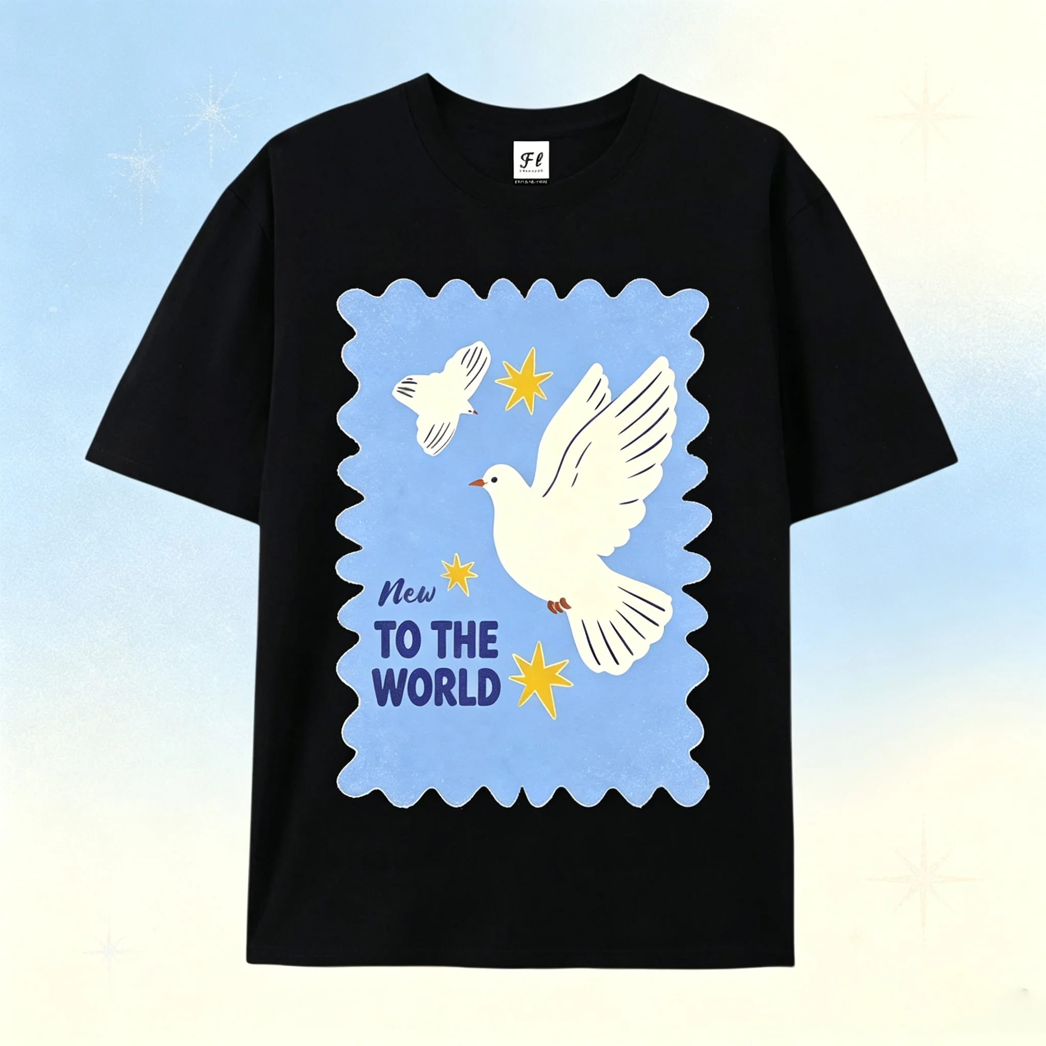 Dove Bird Print T‑Shirt Women Men Casual Loose Short Sleeve Top Retro Letter Graphic Tees Summer Streetwear