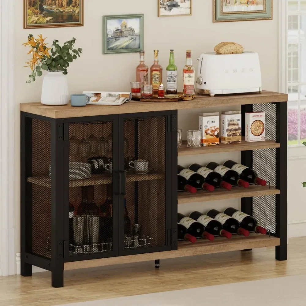 

Rustic Industrial Bar Cabinet for Liquor & Glasses | Farmhouse Coffee Bar Cabinet with Storage