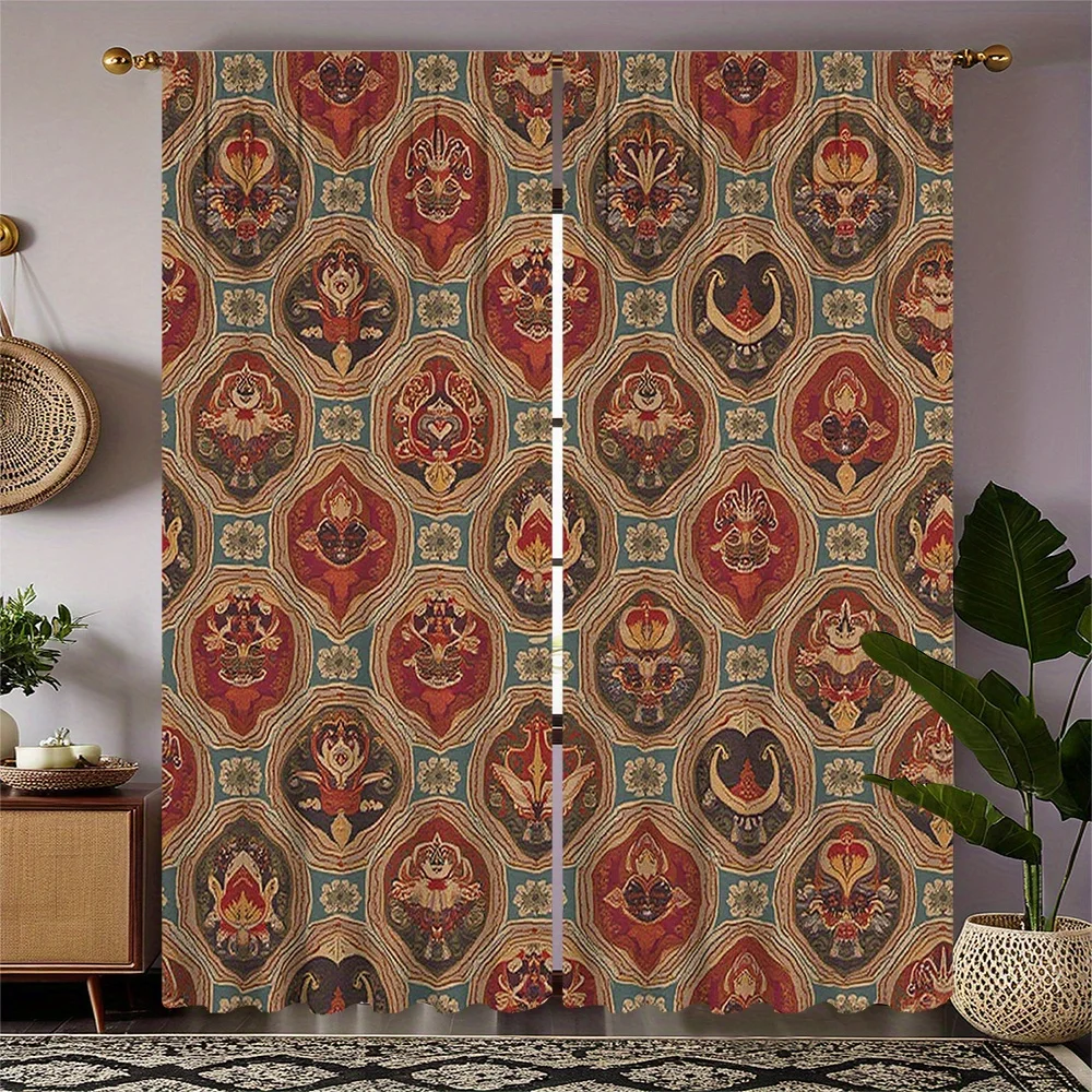 2pcs High-Definition Digital Printed Curtains with Multi-Color and Patterned Repeat Fabric, Home Decor Style for Living Room, Be