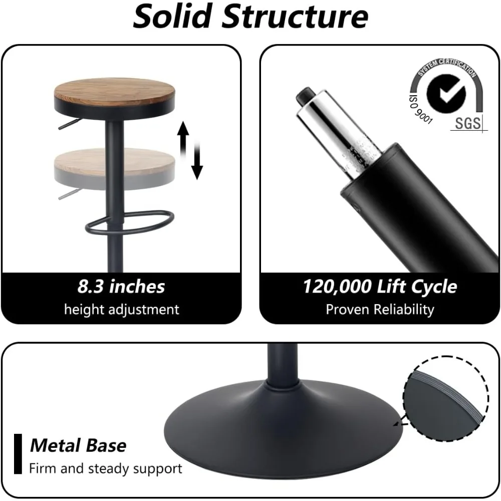 Adjustable Swivel Backless Bar Stools Set of 2 - Modern Wooden Seat Counter Height Chairs