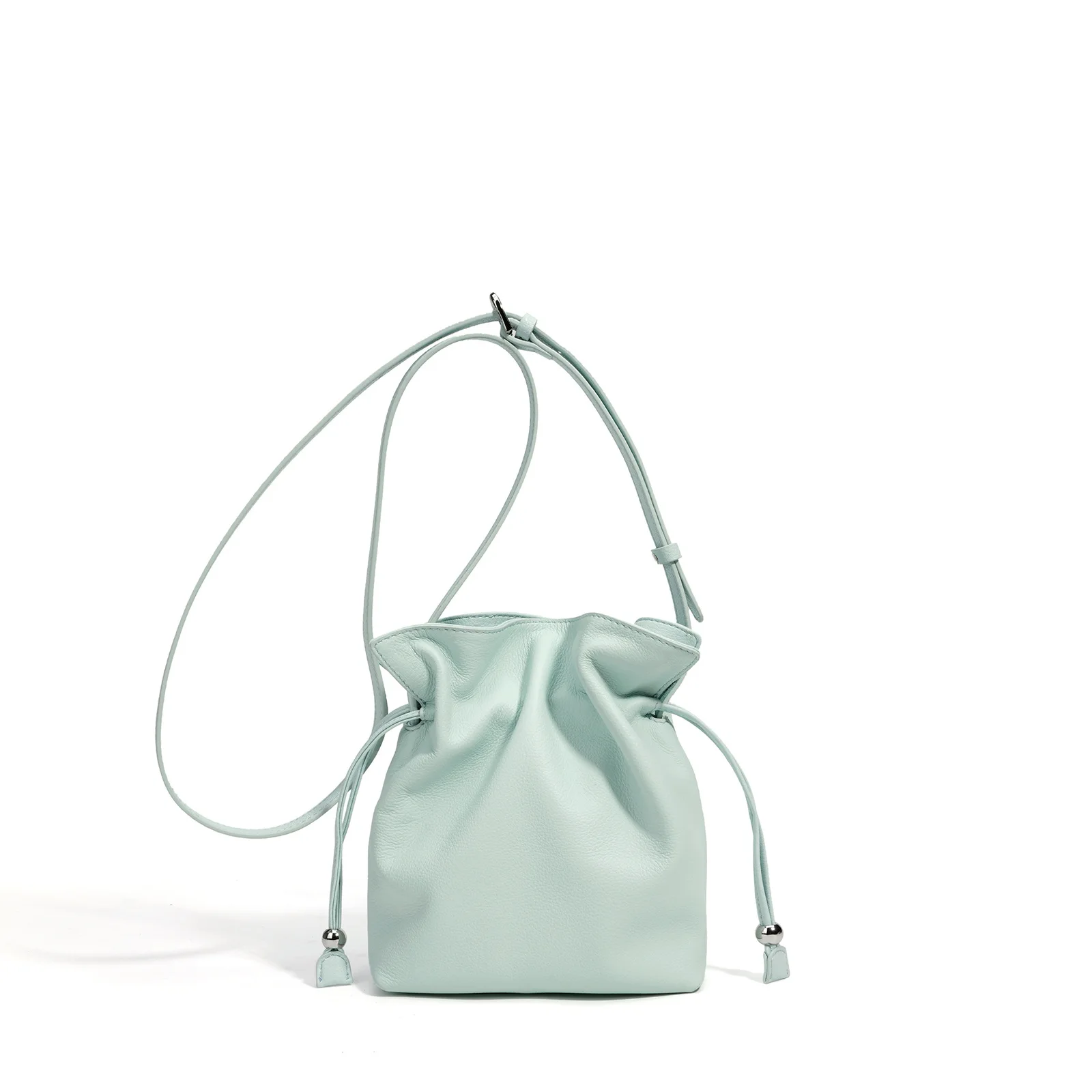 Women's Stylish Leather Sling Bag Natural Vintage Leather Crossbody Bag Genuine Leather Small Pouch for Phone Drawstring Purse