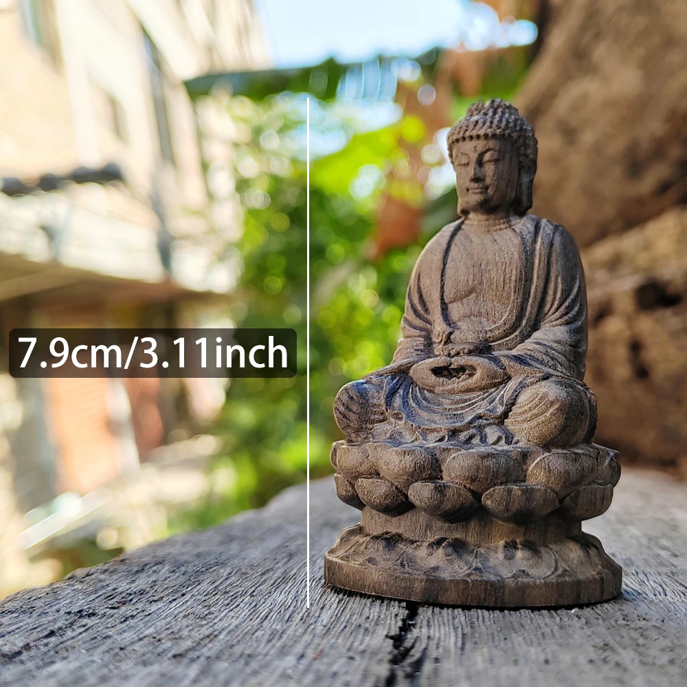 1 Pc 3.1 Inch Wooden Carved Buddha Statue Ornament, Hand-Carved, Oriental Zen Style, Suitable for Party Decoration, Housewarming Gift, Christmas Decorations, Home Decoration, Fireplace, Back-To-School Season Gift, Study Room view 3